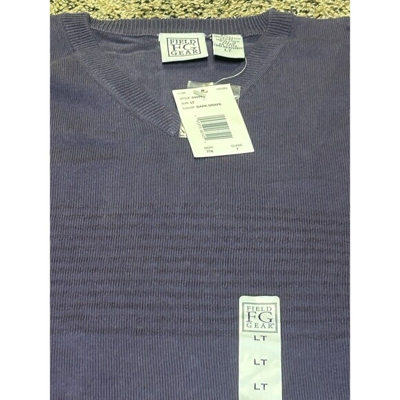 Field Gear V-Neck Sweater Purple LT  w/Chest‎ Stripe Long Sleeve Pullover - Picture 2 of 7